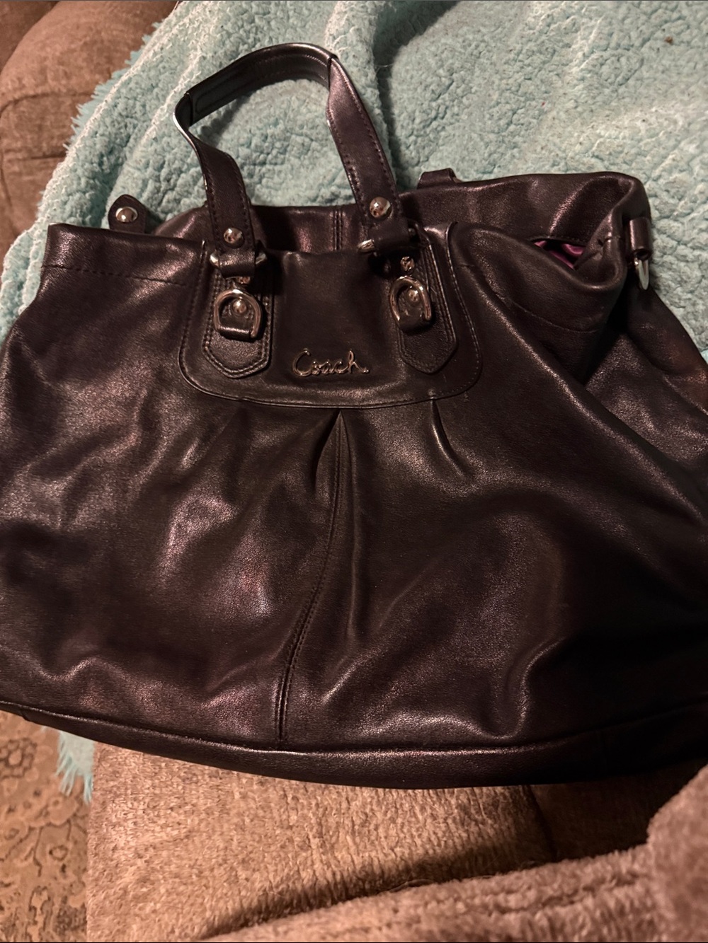 Coach Metallic Black Leather Shoulder Bag with Silver Hardware - Picture 7 of 12